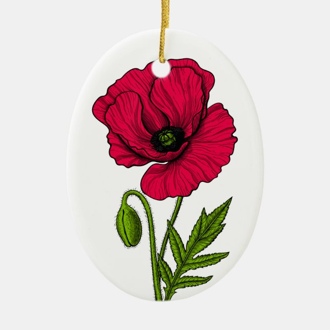Ornamento De Cerâmica Red poppy drawing (Frente)