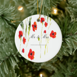 Ornamento De Cerâmica Red Poppy Flowers Sr. & Sra.