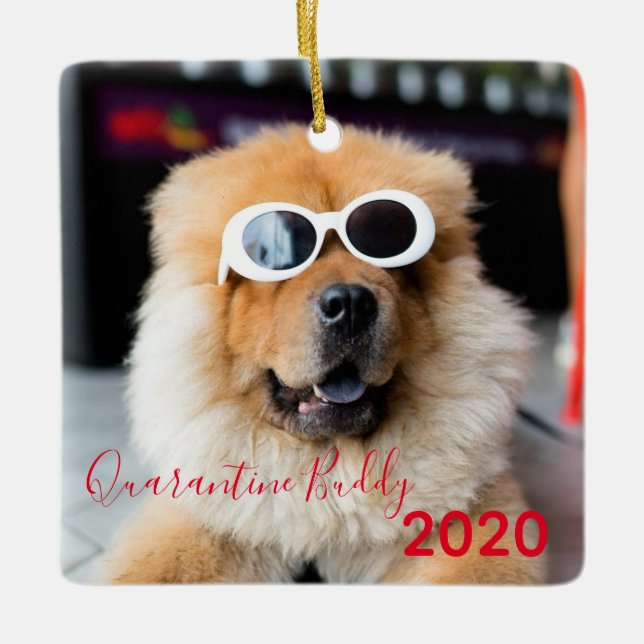 Ornamento De Cerâmica Red Quarantine Buddy Merry Pawsmas Dog Christmas (Frente)