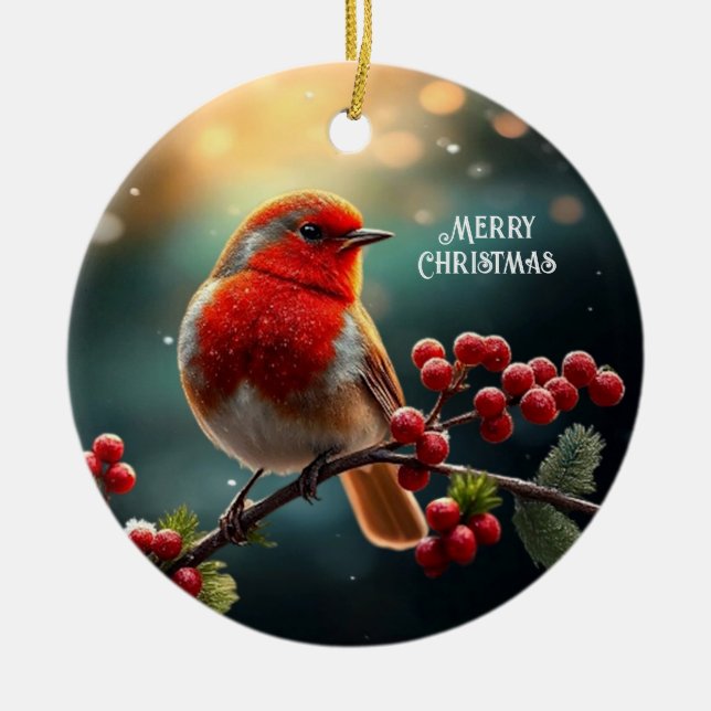 Ornamento De Cerâmica Red Robin Christmas Holiday Ornament (Frente)