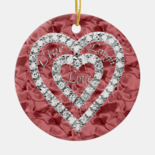 Ornamento De Cerâmica Red Round Live Ria Amor Diamond Heart Ornament