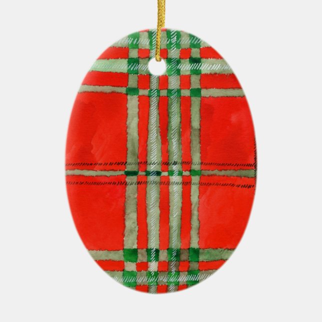 Ornamento De Cerâmica RED SCOTT TARTAN Ceramic Oval Ornament (Frente)