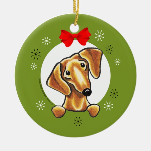 Ornamento De Cerâmica Red Smooth Dachshund Natal Classic (Frente)