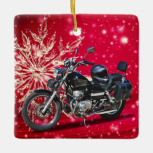 Ornamento De Cerâmica Red Snowflake Moto e Natal do Capacete