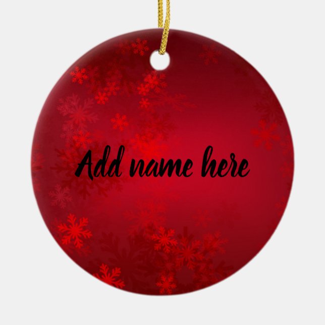 Ornamento De Cerâmica Red Snowflake Ornament - Add Your Name (Frente)