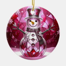 Ornamento De Cerâmica Red Snowman Snowflakes Holiday Ornament