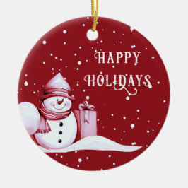 Ornamento De Cerâmica Red Snowman Snowy Ornament de Natal