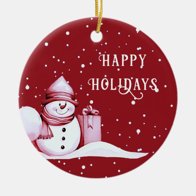 Ornamento De Cerâmica Red Snowman Snowy Ornament de Natal (Frente)