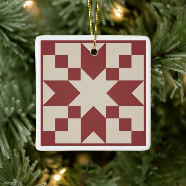 Ornamento De Cerâmica Red Star Barn Quilt Ornament (Árvore)