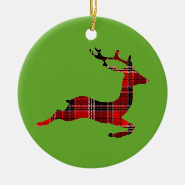 Ornamento De Cerâmica Red Tartan rendeer - Natal escocês (Frente)
