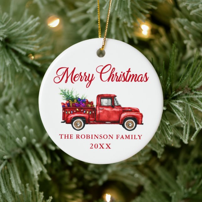 Ornamento De Cerâmica Red Truck Felry Árvore de Natal Nome Ano (Árvore)
