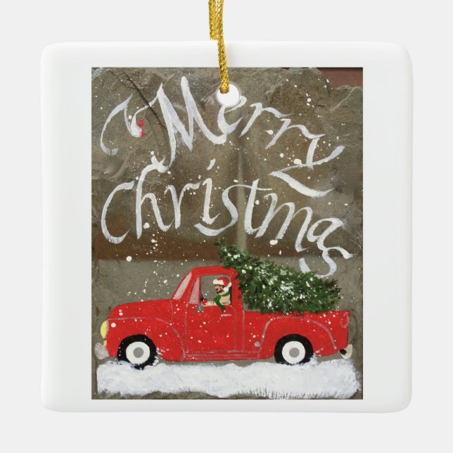 Ornamento De Cerâmica Red Truck Porcelain Ornament (Frente)
