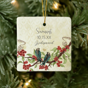 Ornamento De Cerâmica Red Vintage Bird Bridesmaid Ornaes