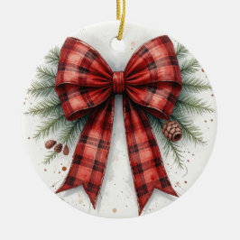 Ornamento De Cerâmica Red Watercolor Christmas Bow