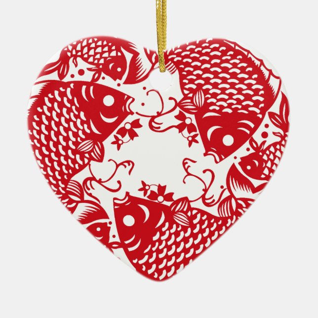 Ornamento De Cerâmica Red Whirling Koi Carp Fish Group (Frente)