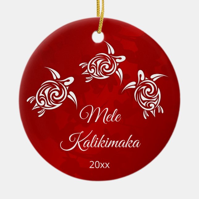 Ornamento De Cerâmica Red White Mele Kalikimaka Natal (Frente)