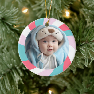 Ornamento De Cerâmica Redemoinho Moderno FELIZ NATAL FOTO PERSONALIZADA