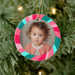 Ornamento De Cerâmica Redemoinho Moderno FELIZ NATAL FOTO PERSONALIZADA