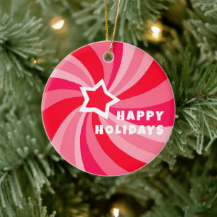 Ornamento De Cerâmica Redemoinho Moderno FELIZ NATAL PERSONALIZADO Rosa