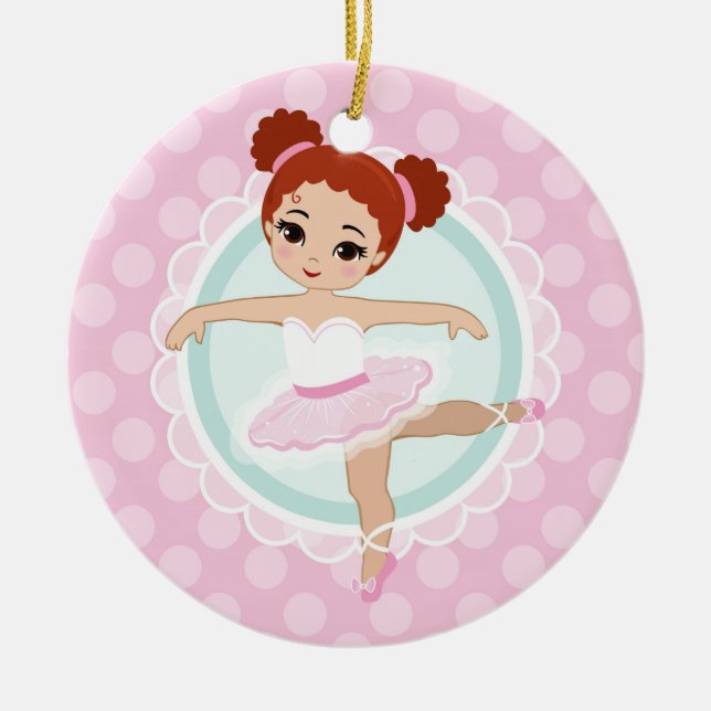 Ornamento De Cerâmica Redhead Ballerina - Balé rosa Dançarina (Frente)