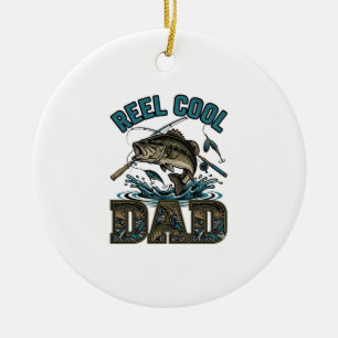 Ornamento De Cerâmica Reel Cool Pai Pesca de Robalo Vetor Vintage Design