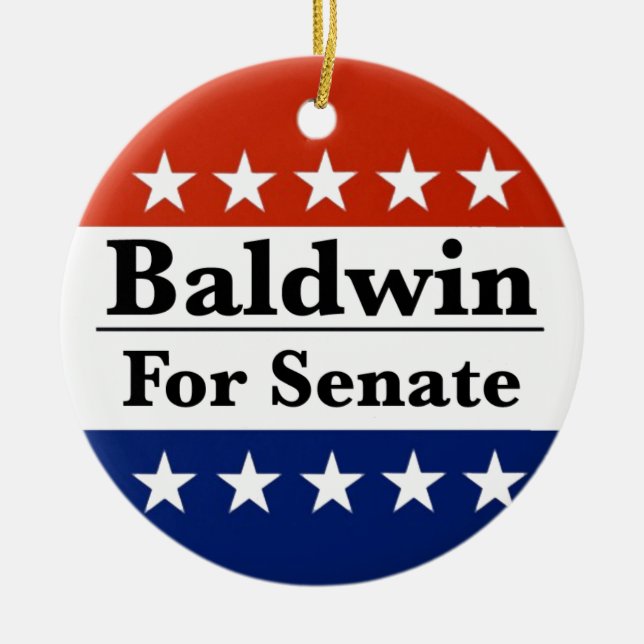 Ornamento De Cerâmica Reeleger Tammy Baldwin para o Senado dos EUA 2024 (Frente)