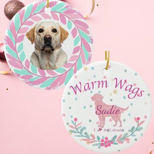 Ornamento De Cerâmica Refinado Labrador Retriever Rosa Pastel   Personal