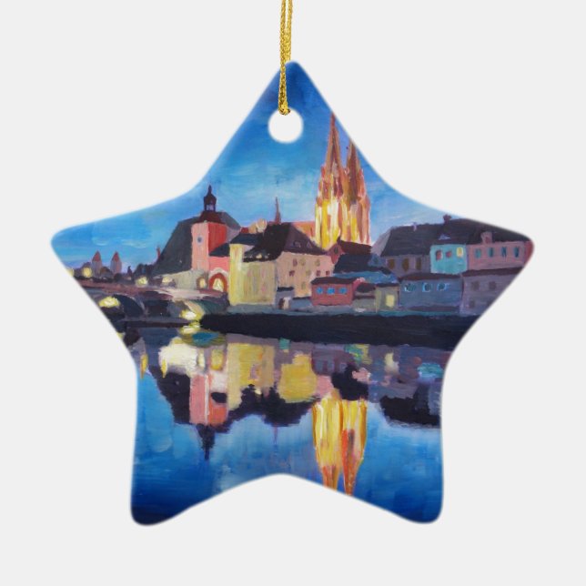 Ornamento De Cerâmica Regensburg, Bavaria at Dawn (Frente)