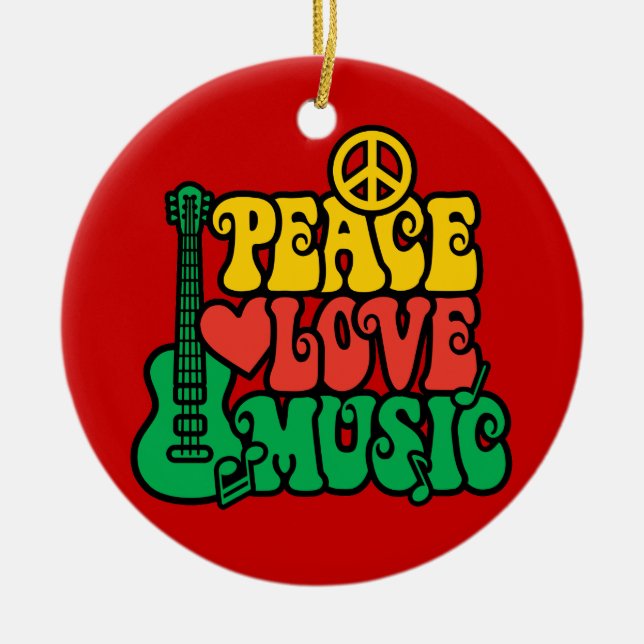 Ornamento De Cerâmica Reggae Peace Love Music (Frente)