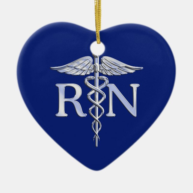 Ornamento De Cerâmica Registered Nurse RN Silver Caduceus Navy Blue deco (Frente)