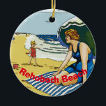 Ornamento De Cerâmica Rehoboth Beach, Delaware, adicionar, editar texto<br><div class="desc">Família na praia,  Rehoboth Beach,  Delaware, ,  adicione texto de edição para personalizar</div>