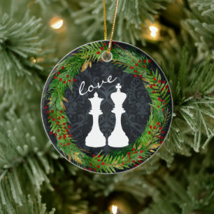 Ornamento De Cerâmica Rei Branco de Xadrez Personalizado, Amor Casal de 