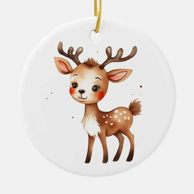 Ornamento De Cerâmica Reindedo de Natal Bonito Adorável 2 (Frente)
