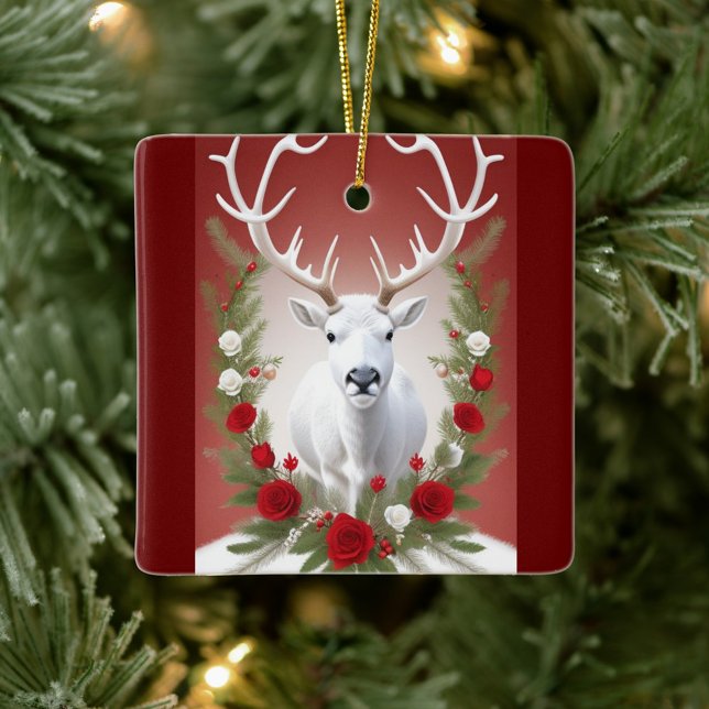 Ornamento De Cerâmica Reindeer Branco (White Reindeer Christmas Tree  
Decoration!)