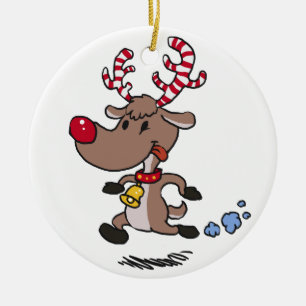 Ornamento De Cerâmica Reindeer de Natal a correr escolher cor de fundo
