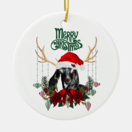 Ornamento De Cerâmica Reindeer de Natal Kid Goat com Wreath