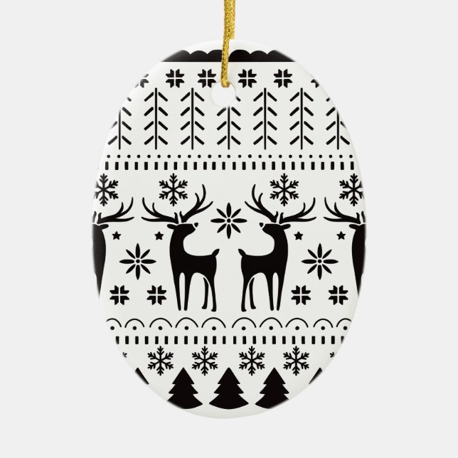 Ornamento De Cerâmica Reindeer de Natal para Folk Moderno (Frente)