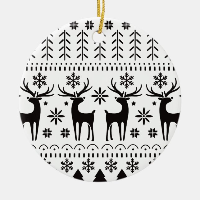 Ornamento De Cerâmica Reindeer de Natal para Folk Moderno (Frente)