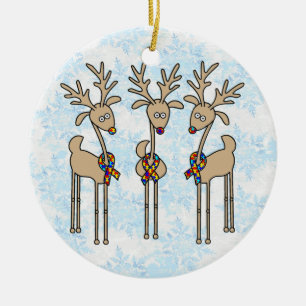 Ornamento De Cerâmica Reindeer de Quebra-cabeça Ribbon - Sensibilização 