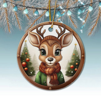 Ornamento De Cerâmica Reindeer, Deer, Antlers, Cena 🦌 Natal 🎄
