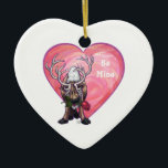 Ornamento De Cerâmica Reindeer Dia de os namorados<br><div class="desc">Parada Animal Reindeer Romântico Acessórios e Namorados no Dia do apresenta nossa divertida trabalho de arte de uma rena bonita segurando um rosa bonito na boca com corações roxos, vermelhos e cor-de-rosa atrás dela criados por nosso talentoso artista, Traci Van Wagoner. Nossa divertida rena apaixonada é certamente trazer um sorriso...</div>