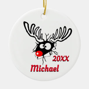 Ornamento De Cerâmica Reindeer Engraçado Personalizado
