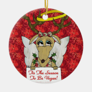 Ornamento De Cerâmica Reindeer Esta É A Época de Ser Vegan Angel Ornamen