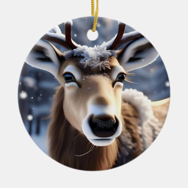 Ornamento De Cerâmica Reindeer Magic: Fechamento do Companheiro Leal de  (Frente)