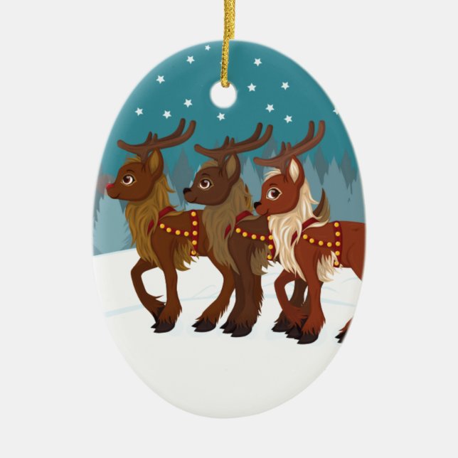 Ornamento De Cerâmica Reindeer na neve (Frente)