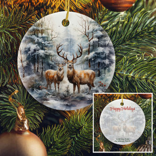 Ornamento De Cerâmica Reindeer na Wonderland de inverno
