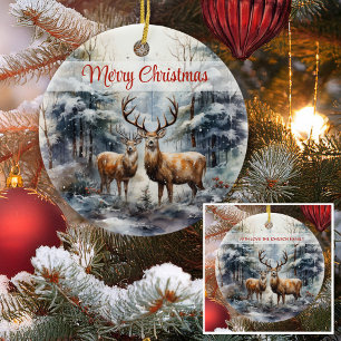 Ornamento De Cerâmica Reindeer na Wonderland de inverno