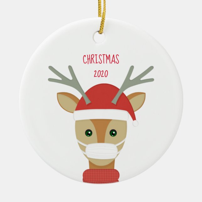 Ornamento De Cerâmica Reindeer no Rosto Máscara Natal 2020 (Frente)