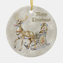 Ornamento De Cerâmica Reindeer Sleigh Natal Ornament
