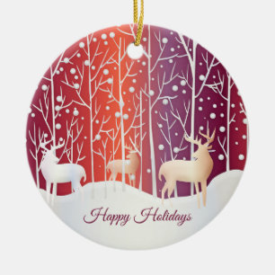 Ornamento De Cerâmica Reindeer Snowy Holiday Ornament